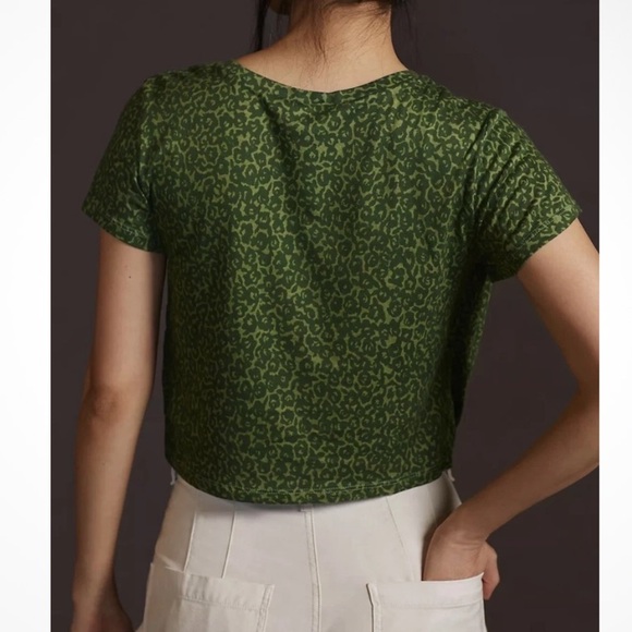 NWT Anthropologie By Anthropologie Draped Tee Green Motif Small - Picture 2 of 7